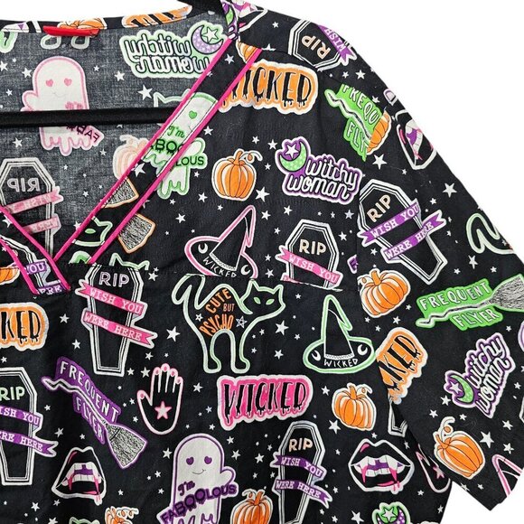 Dickies Witchy Woman V Neck Short Sleeve Halloween Scrub Top - Picture 4 of 5